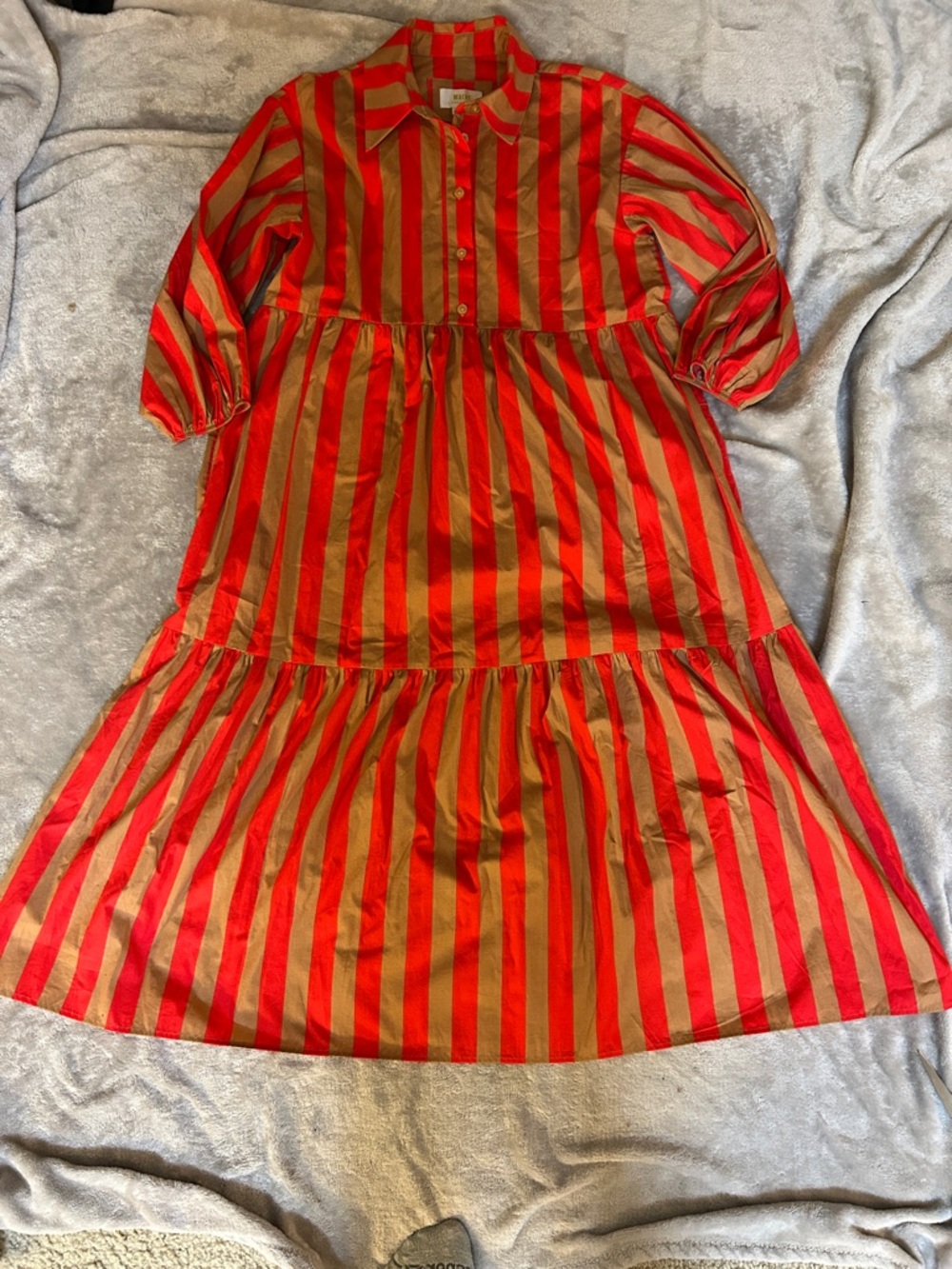 Maeve (anthro) Bettina tiered shirt dress with red and tan stripes